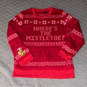 Mens XL Christmas Sweater Red Comedic slogan detail with embroidery